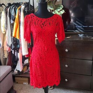 Lulu's Pearson Red Lace Short Sleeve Dress